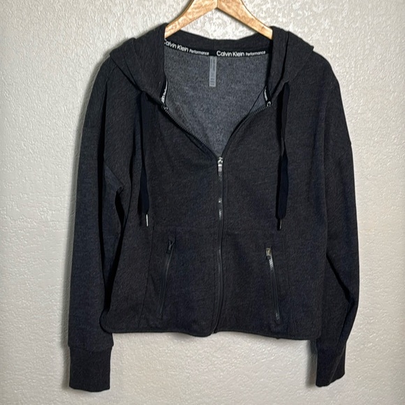 Calvin‎ Klein Women’s Large Dark Grey Performance Hoodie Zip Up Pockets Warm - Picture 1 of 8
